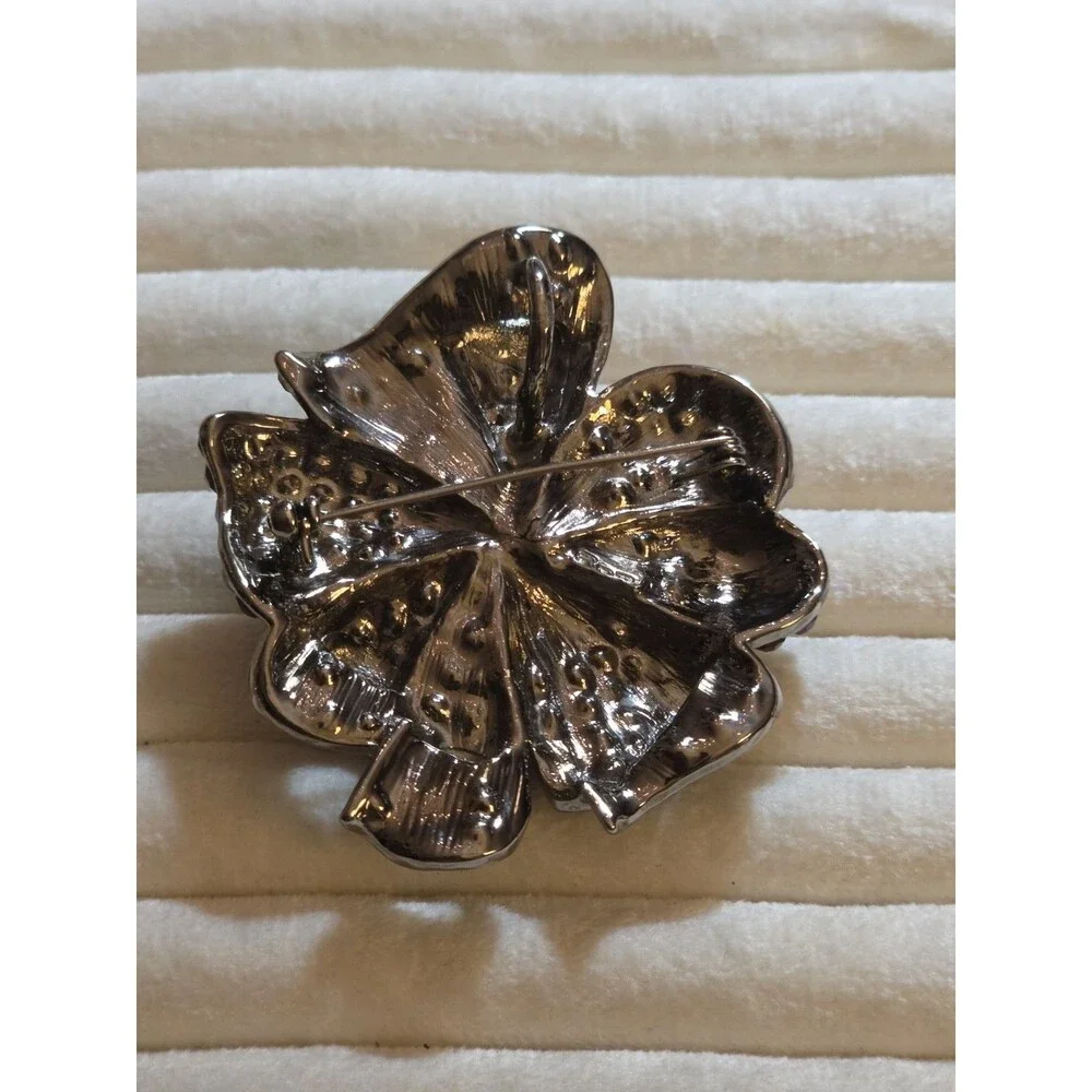Vintage Signed ROM Red Deco Sparkly Jeweled Rhinestone Flower Brooch Pendant